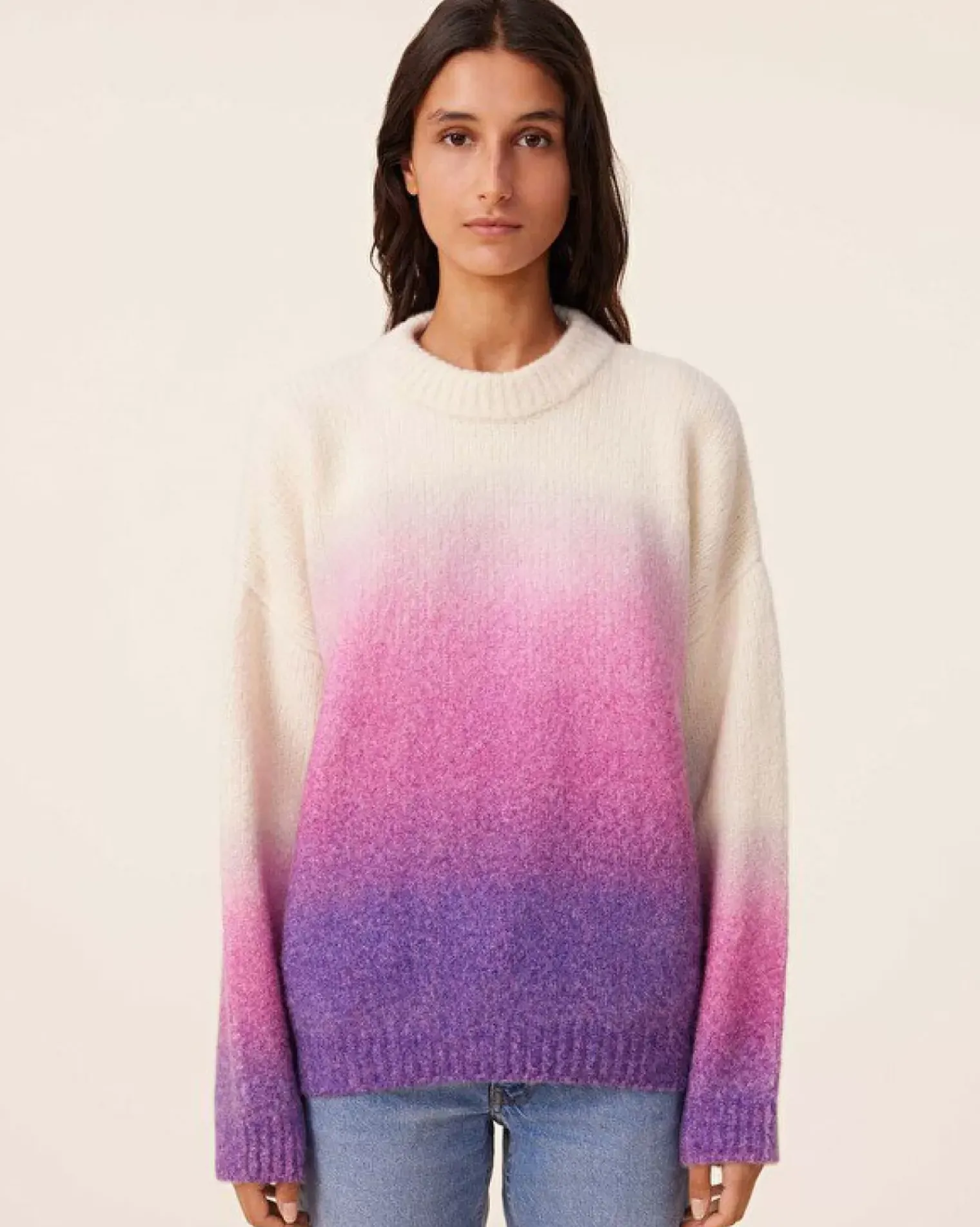 Kujten Sweaters & Sweatshirts>Loop Jersey Round Neck Cashmere Sweater, 2-Threads Violet