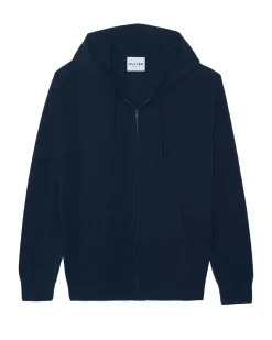 Kujten Hoodies>Man Hooded Zipped Cashmere Vest Bleu Marine