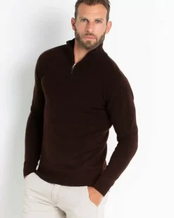 Kujten Sweaters & Sweatshirts>Man Plain Truck Collar Cashmere Sweater Marron Choco