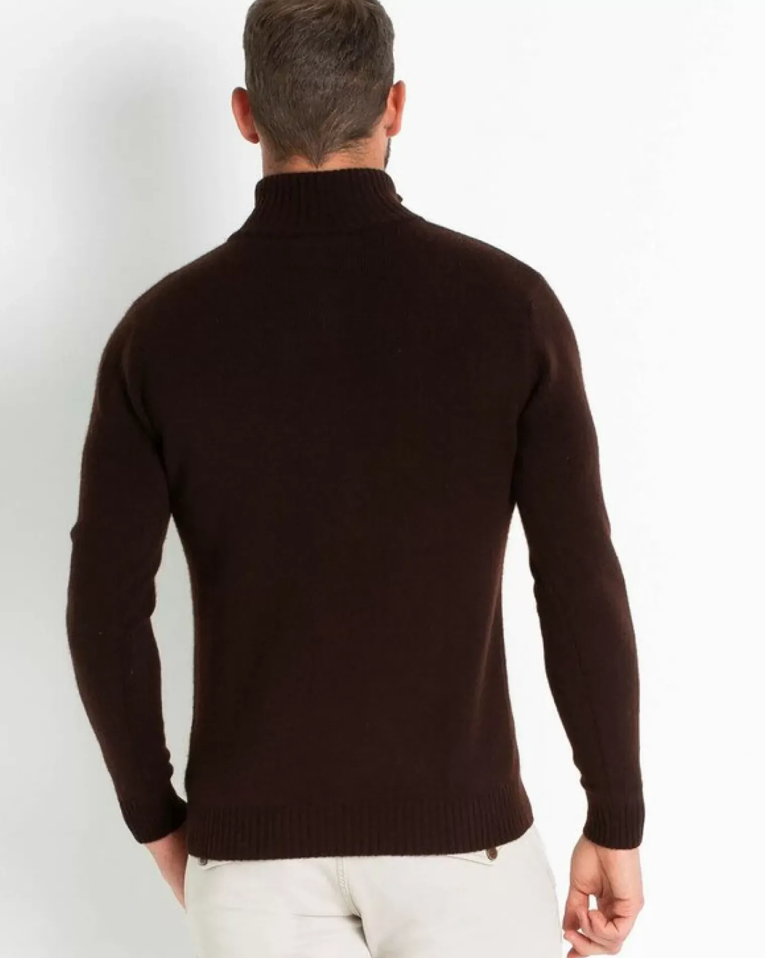 Kujten Sweaters & Sweatshirts>Man Plain Truck Collar Cashmere Sweater Marron Choco