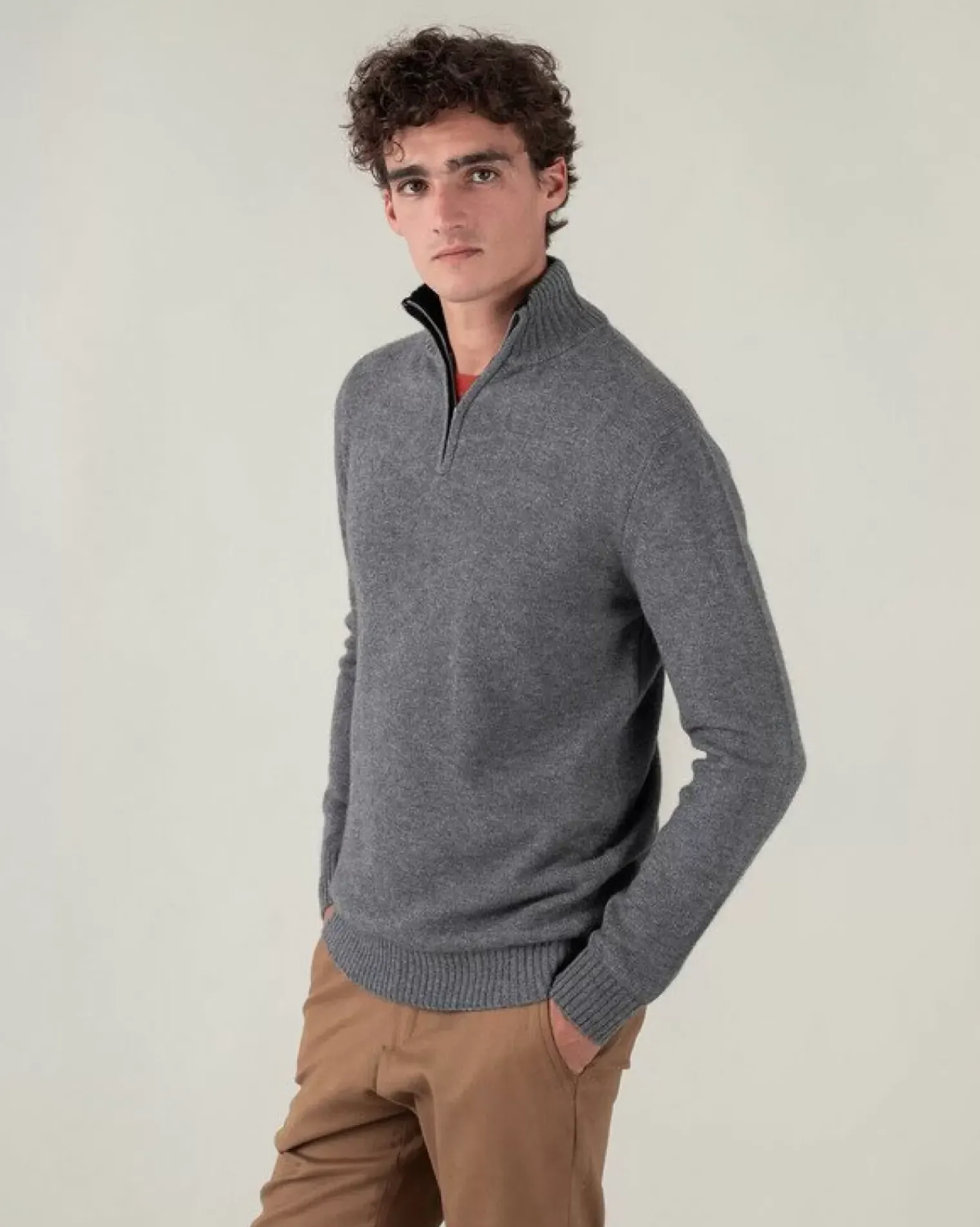 Kujten Sweaters & Sweatshirts>Man Plain Truck Collar Cashmere Sweater Gris Flanelle