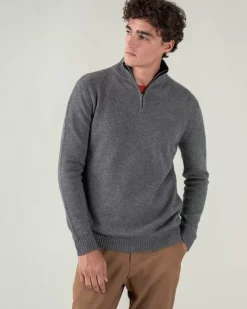 Kujten Sweaters & Sweatshirts>Man Plain Truck Collar Cashmere Sweater Gris Flanelle