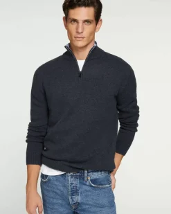 Kujten Sweaters & Sweatshirts>Man Plain Truck Collar Cashmere Sweater, 4-Threads Ocean