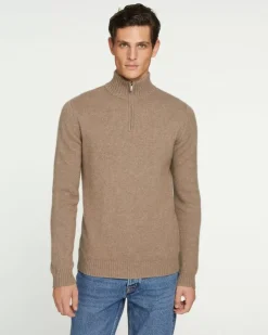 Kujten Sweaters & Sweatshirts>Man Plain Truck Collar Cashmere Sweater Beige Taupe