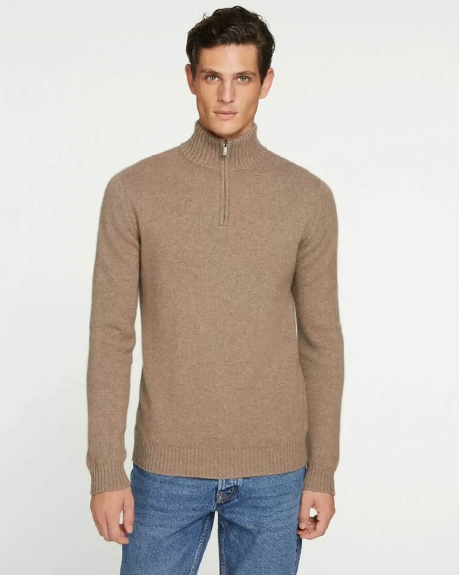 Kujten Sweaters & Sweatshirts>Man Plain Truck Collar Cashmere Sweater Beige Taupe
