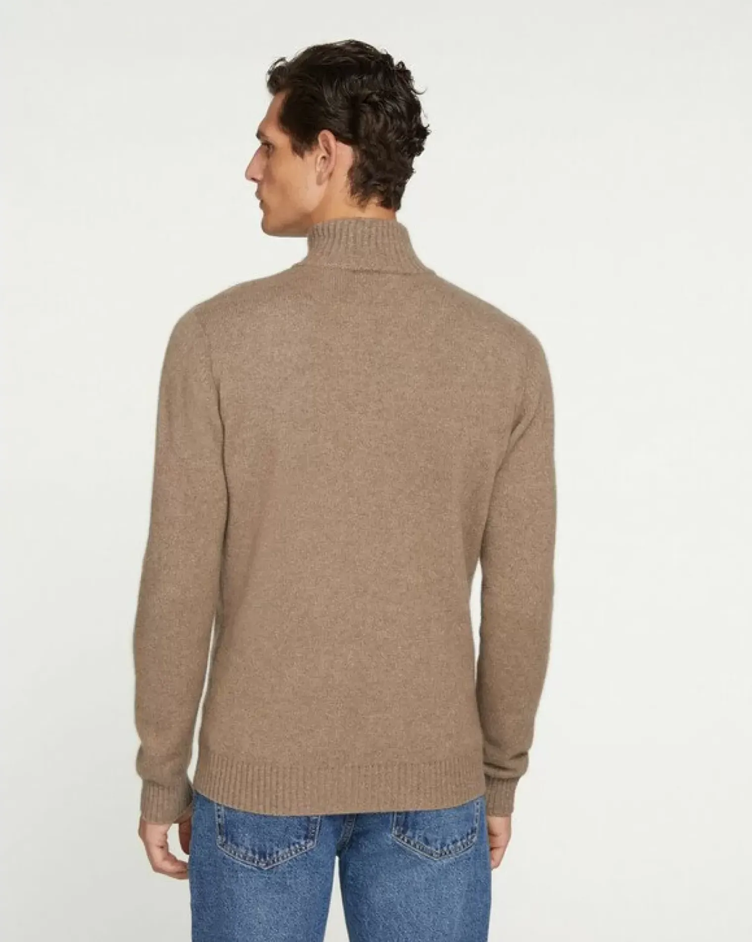 Kujten Sweaters & Sweatshirts>Man Plain Truck Collar Cashmere Sweater Beige Taupe