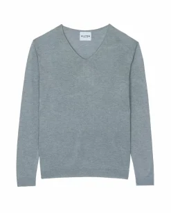 Kujten Sweaters & Sweatshirts>Man Silk & Cashmere V-Neck Sweater Gris Chine