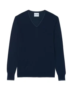 Kujten Sweaters & Sweatshirts>Man Silk & Cashmere V-Neck Sweater Bleu Marine Fonce
