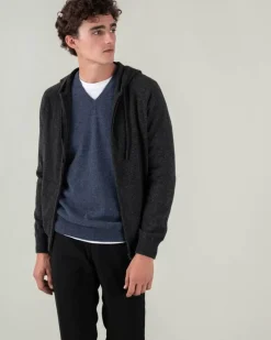 Kujten Hoodies>Man Zipped Hooded Cashmere Vest Gris Anthracite