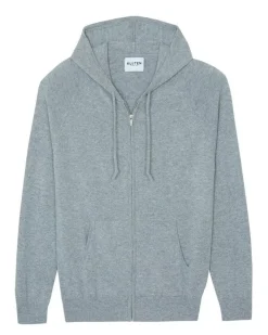 Kujten Hoodies>Man Zipped Hooded Cashmere Vest, 2-Threads Gris Chine
