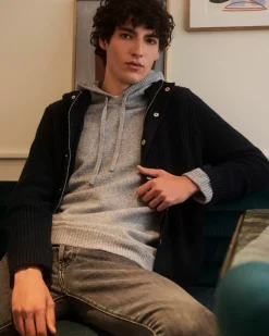 Kujten Hoodies>Men Cashmere Hooded Jacket Bleu Marine Fonce