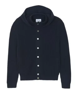 Kujten Hoodies>Men Cashmere Hooded Jacket Bleu Marine Fonce
