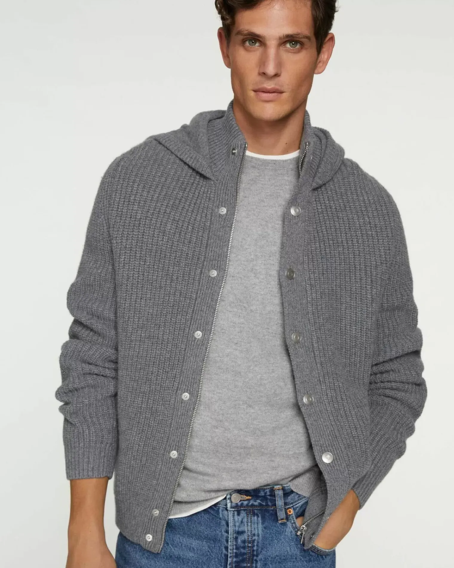 Kujten Jackets & Vests>Men Cashmere Hooded Jacket Gris Flanelle