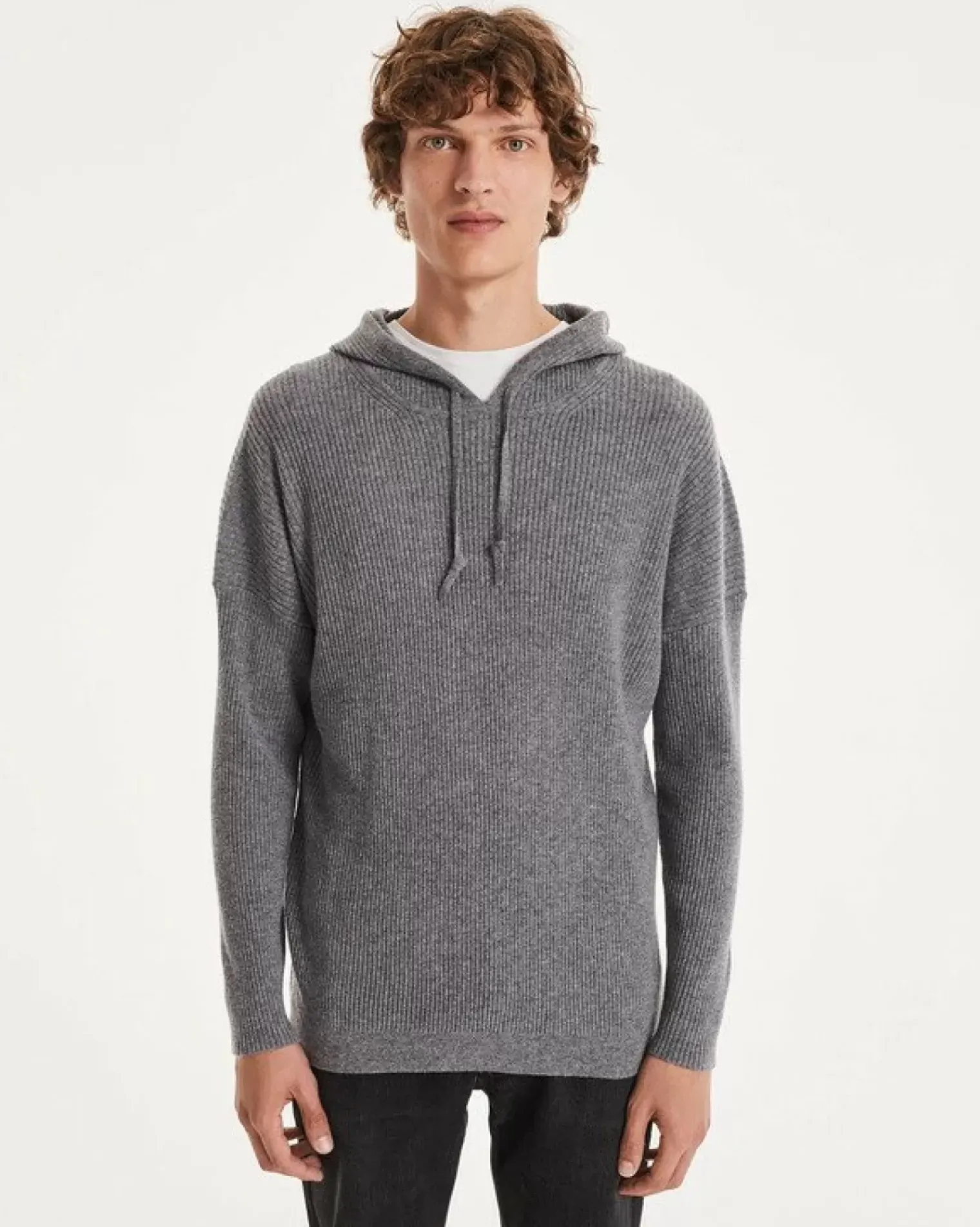 Kujten Hoodies>Men Cashmere Hoodie Gris Flanelle