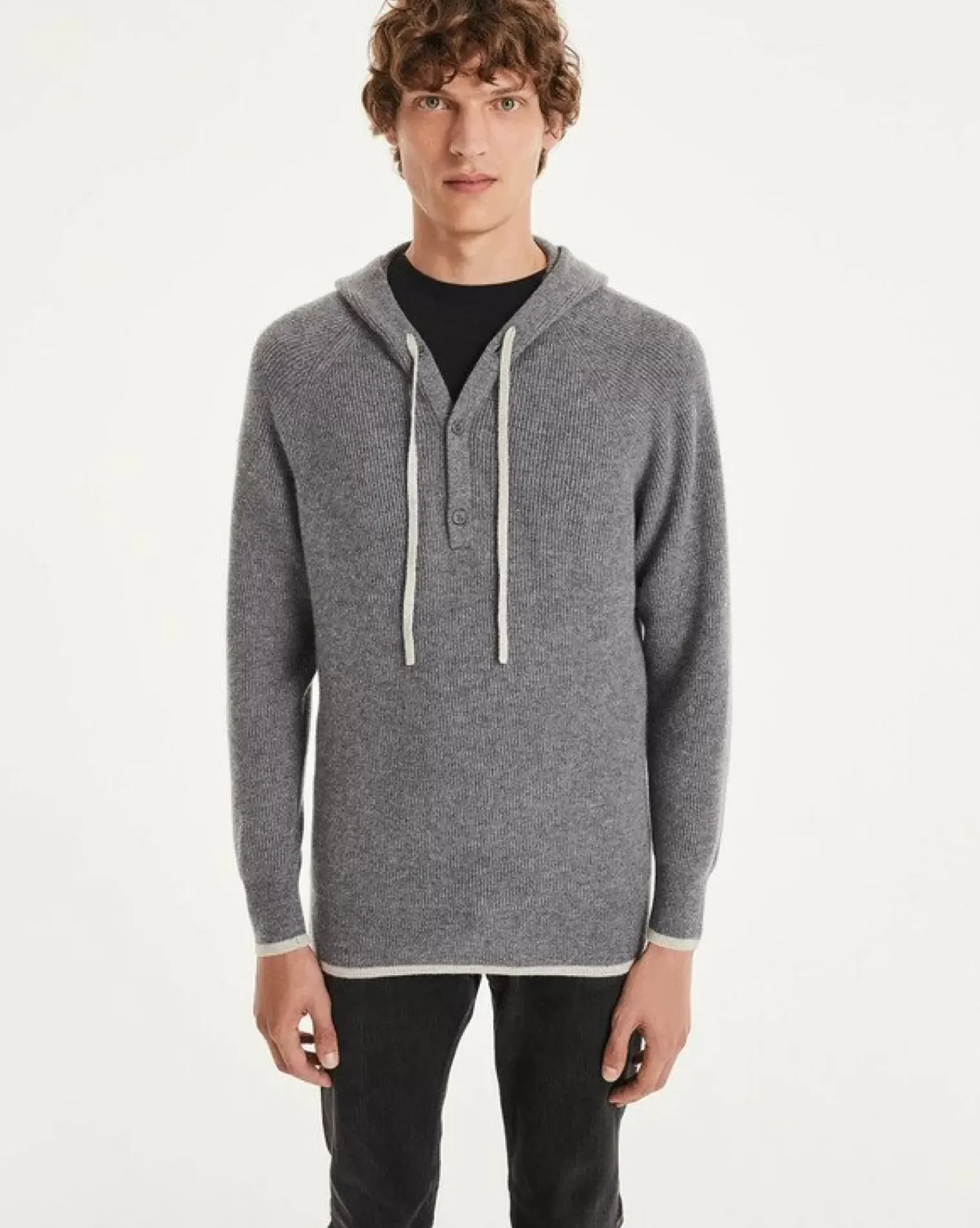 Kujten Hoodies>Men Cashmere Hoodie Gris Flanelle
