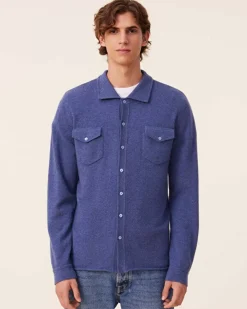 Kujten Jackets & Vests>Men Cashmere Shirt With Chest Pockets, 2-Threads Bleu Denim