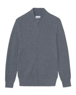 Kujten Jackets & Vests>Men Cashmere Trucker Neck Cardigan Gris Flanelle