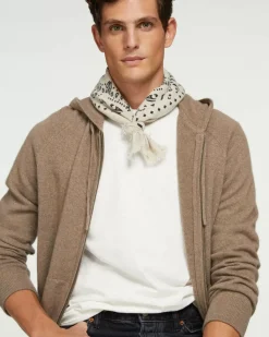 Kujten Hoodies>Men Cashmere Vest With Zipped Hood, 2-Threads Beige Taupe
