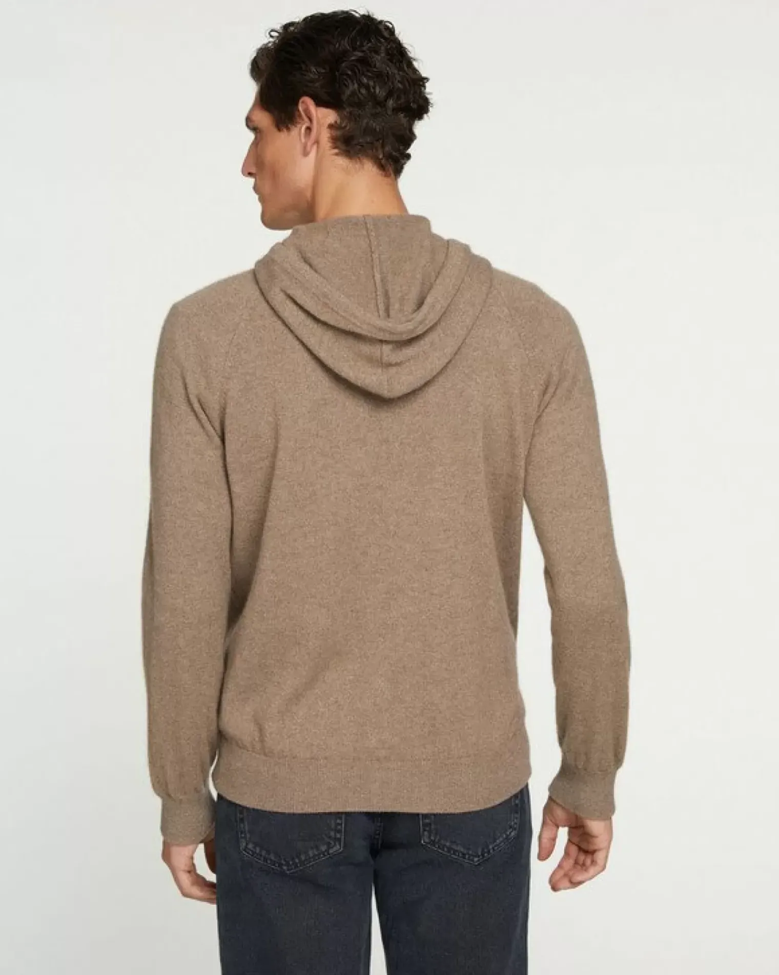 Kujten Hoodies>Men Cashmere Vest With Zipped Hood, 2-Threads Beige Taupe