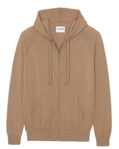 Kujten Hoodies>Men Cashmere Vest With Zipped Hood Camelo