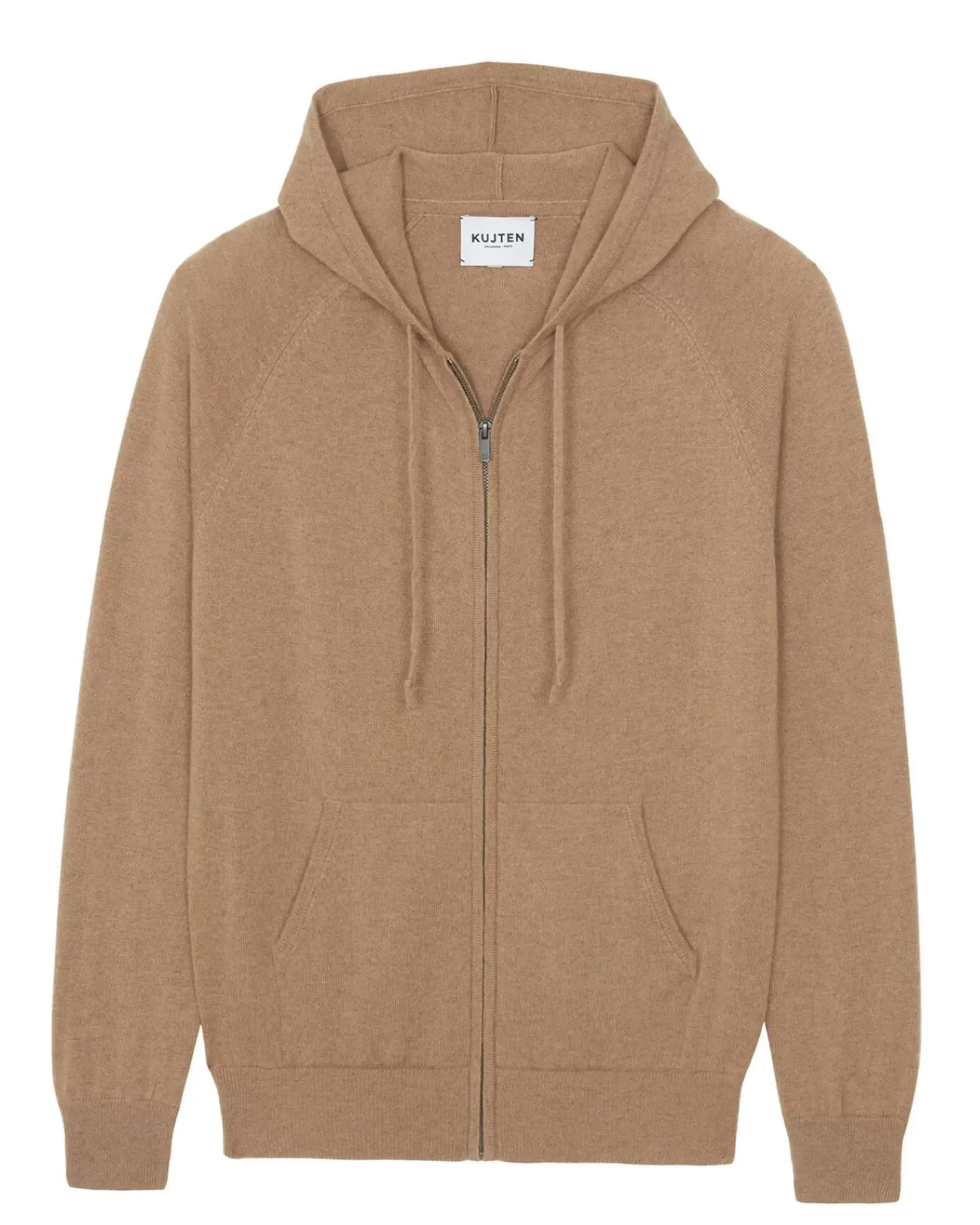 Kujten Hoodies>Men Cashmere Vest With Zipped Hood Camelo