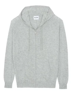 Kujten Hoodies>Men Cashmere Vest With Zipped Hood Gris Clair