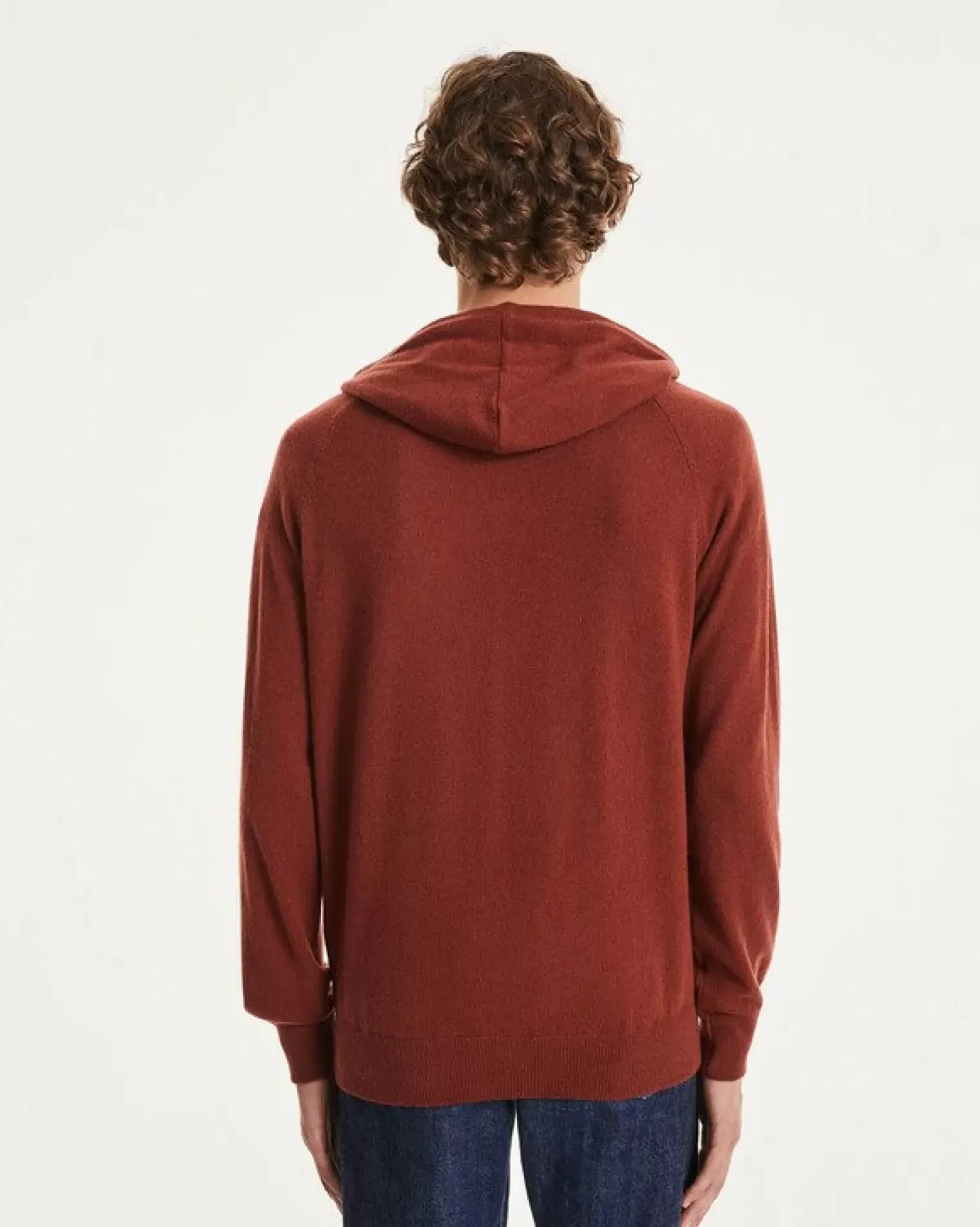 Kujten Hoodies>Men Cashmere Vest With Zipped Hood Bordeaux Sienne