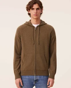 Kujten Hoodies>Men Cashmere Zip Hoodie, 2-Threads Kaki Scout