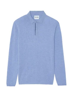 Kujten Sweaters & Sweatshirts>Men Long Sleeved Cashmere Polo Bleu Jeans