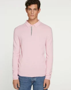 Kujten Sweaters & Sweatshirts>Men Long Sleeved Cashmere Polo Candy Pink
