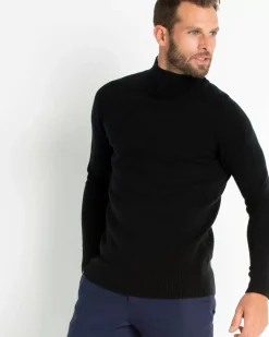 Kujten Sweaters & Sweatshirts>Men Plain High-Neck Cashmere Sweater Noir