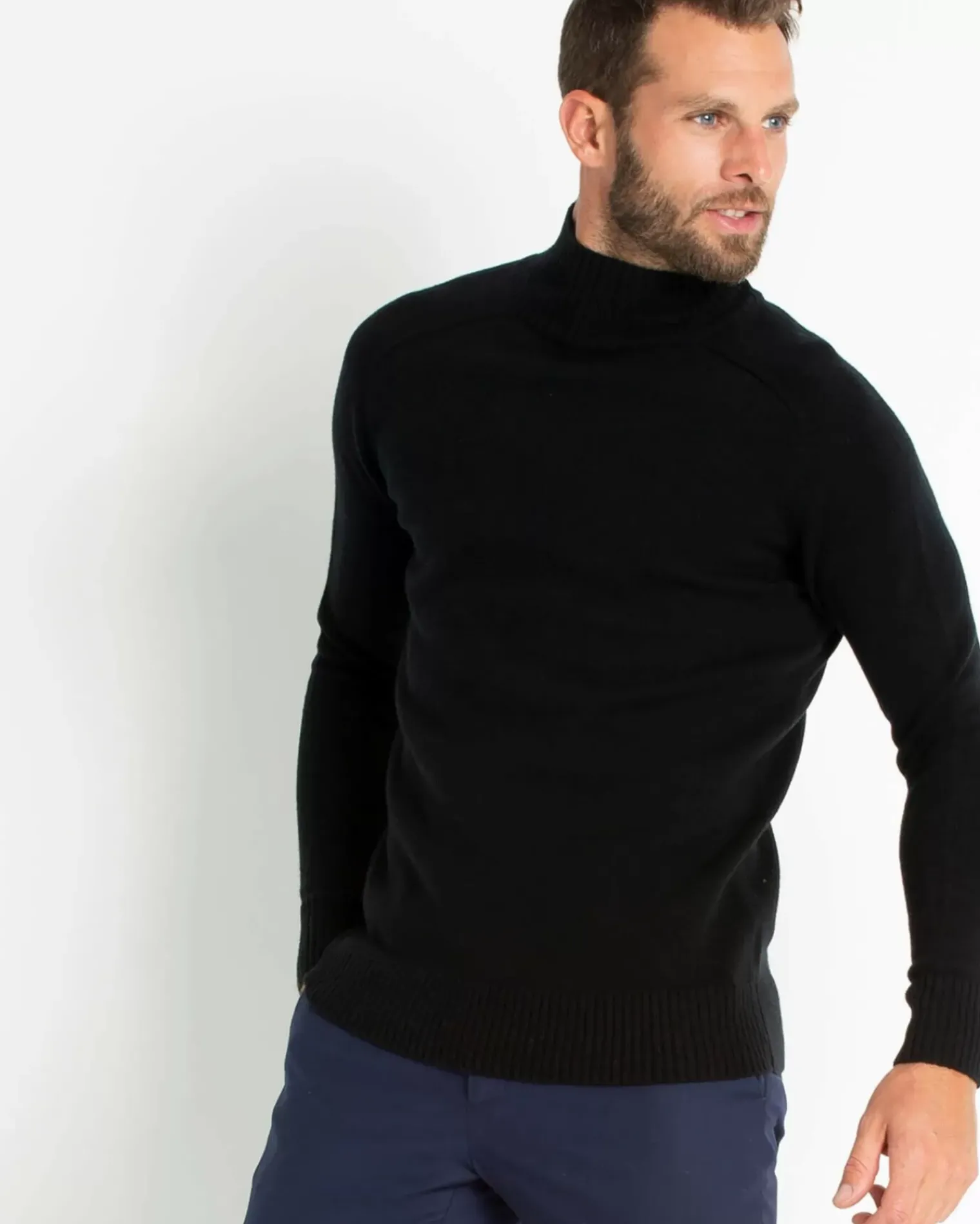 Kujten Sweaters & Sweatshirts>Men Plain High-Neck Cashmere Sweater Noir