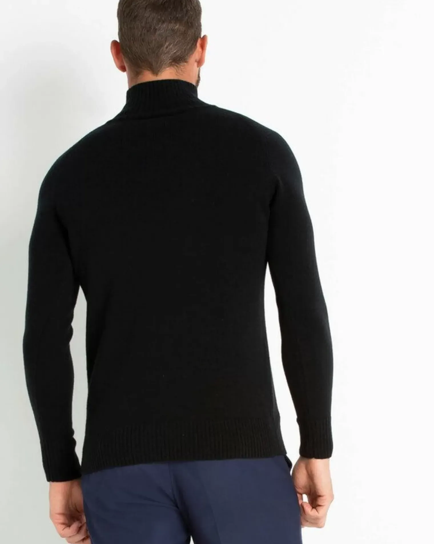 Kujten Sweaters & Sweatshirts>Men Plain High-Neck Cashmere Sweater Noir