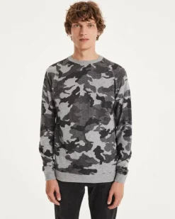 Kujten Sweaters & Sweatshirts>Men Printed Round Neck Cashmere Sweater Camou Gris