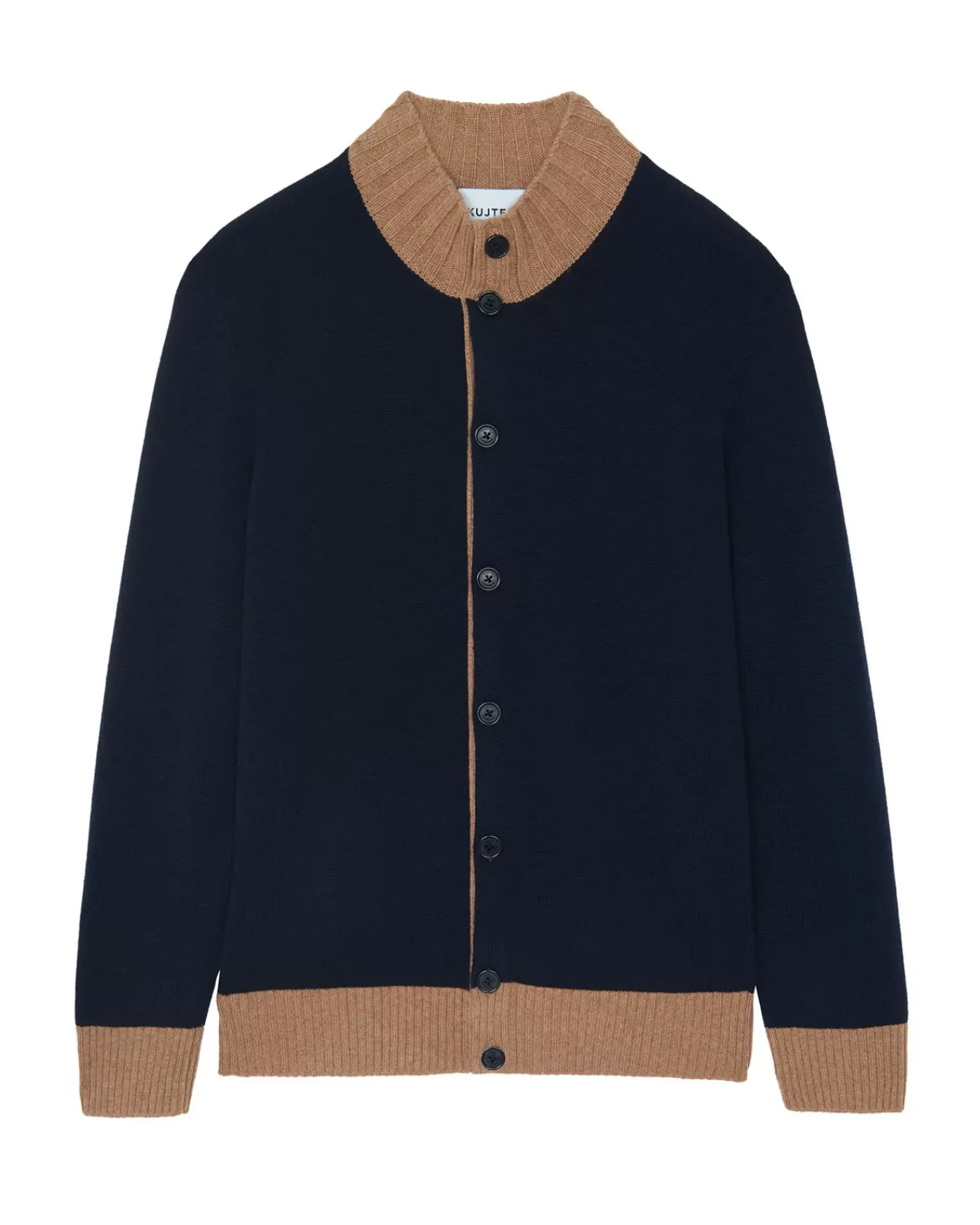 Kujten Jackets & Vests>Men Round Neck Cashmere Cardigan Bleu Marine Fonce