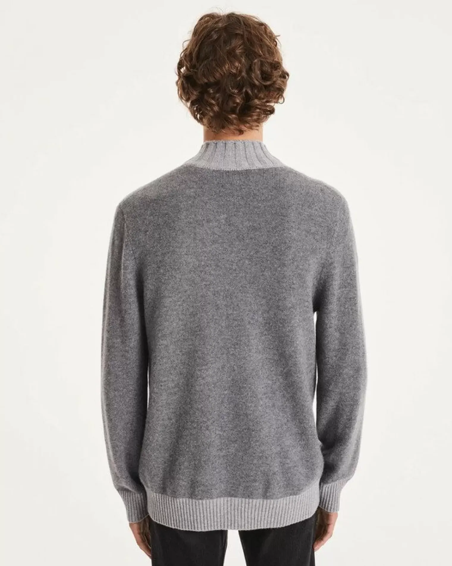 Kujten Jackets & Vests>Men Round Neck Cashmere Cardigan Gris Flanelle