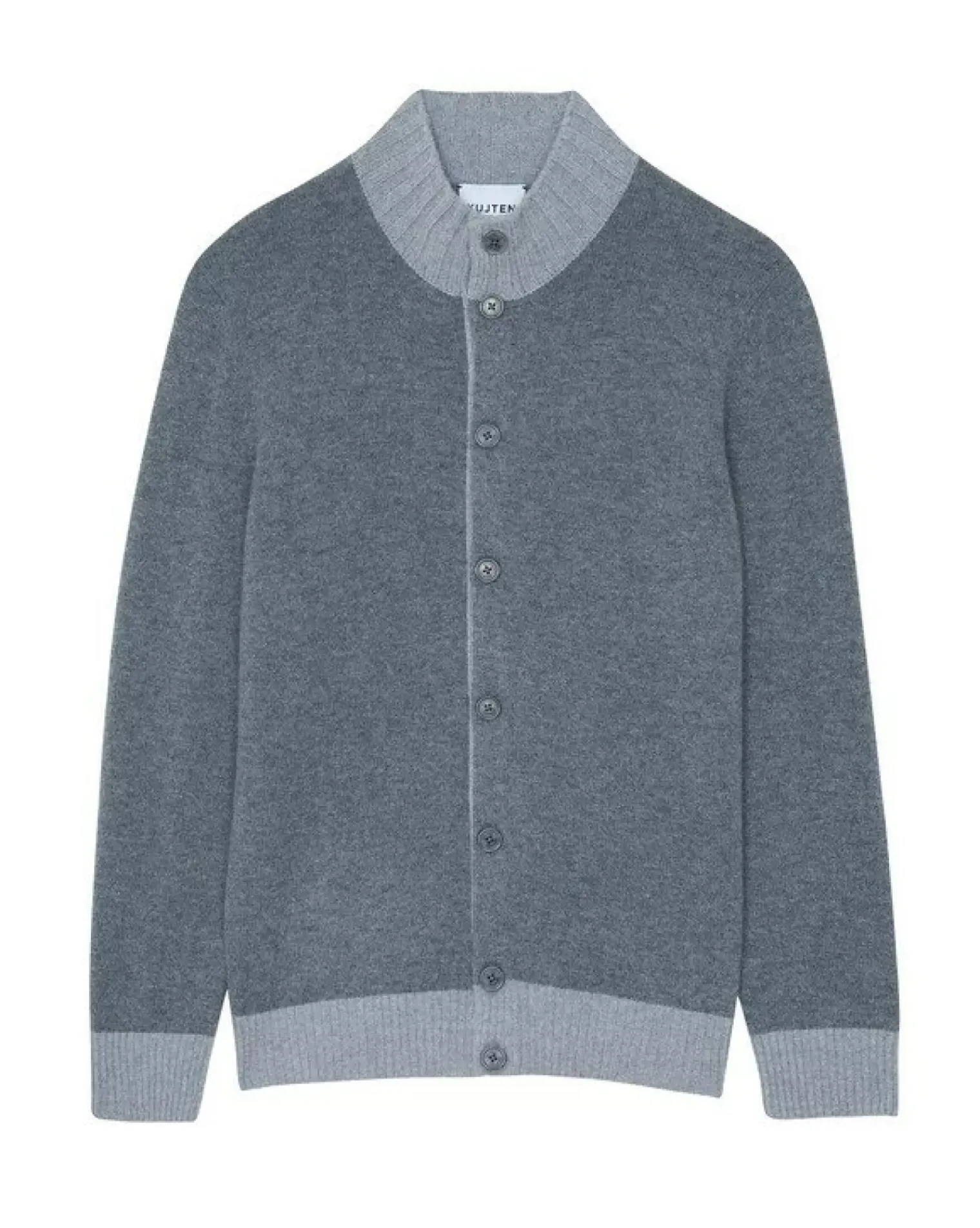 Kujten Jackets & Vests>Men Round Neck Cashmere Cardigan Gris Flanelle