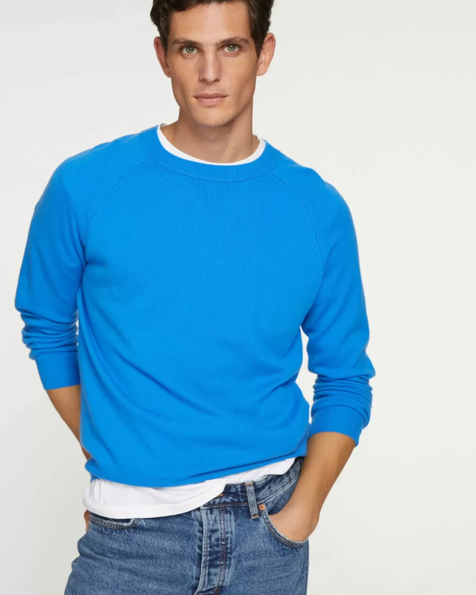 Kujten Sweaters & Sweatshirts>Men Round Neck Cashmere Sweater Bleu Kabalos