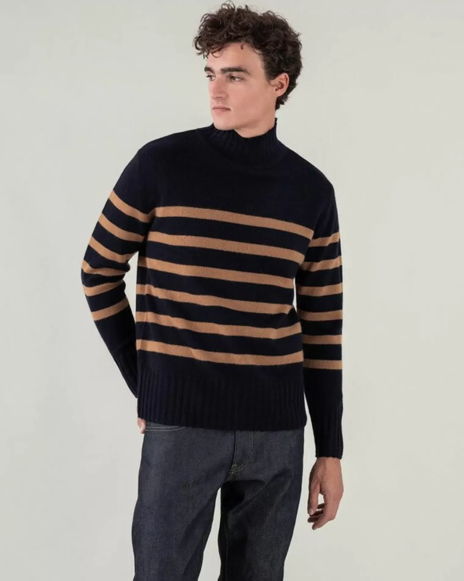 Kujten Sweaters & Sweatshirts>Men Sailor High-Neck Cashmere Sweater Bleu Marine Fonce