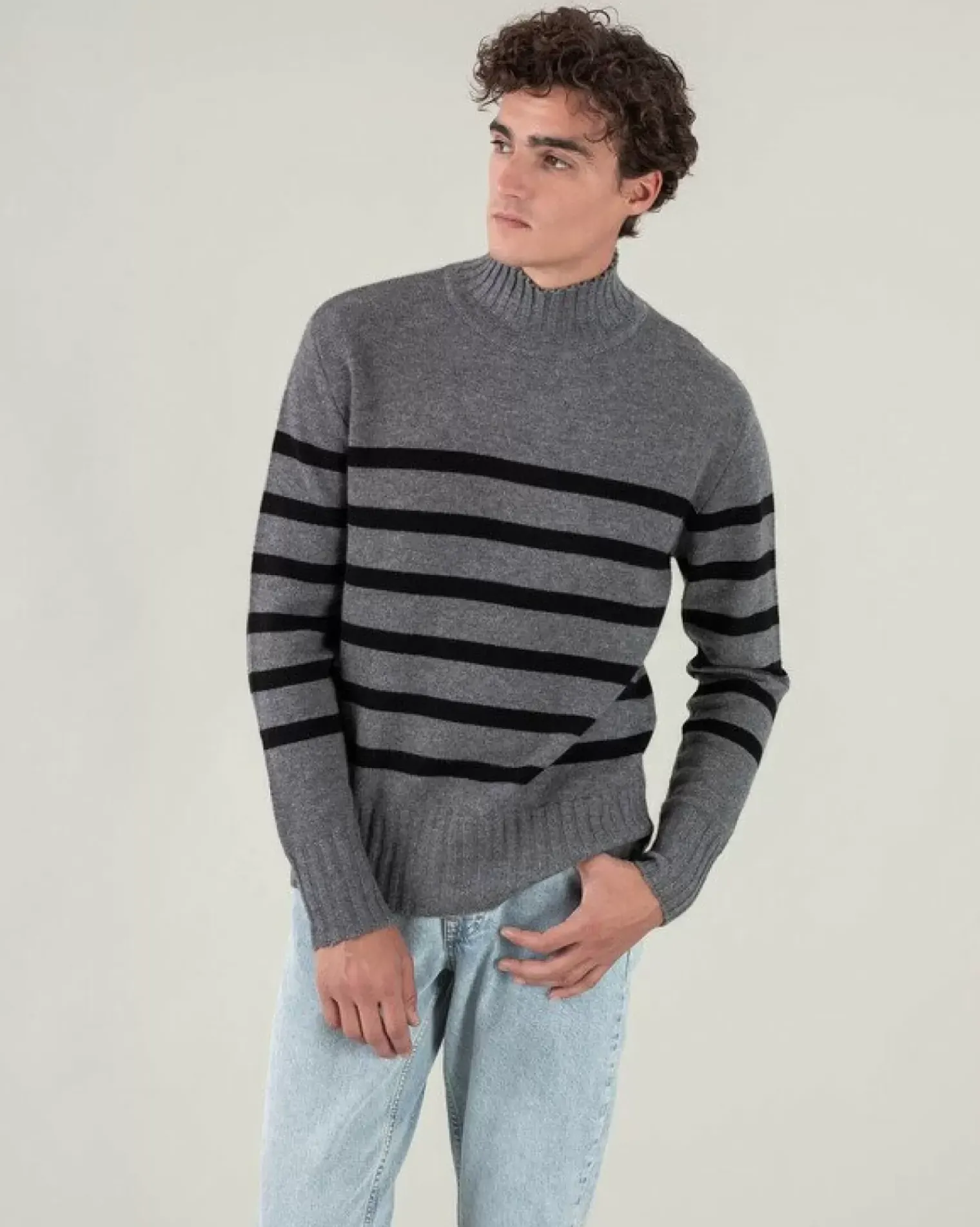 Kujten Sweaters & Sweatshirts>Men Sailor High-Neck Cashmere Sweater Gris Flanelle