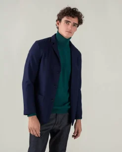 Kujten Coats>Men Shawl Collar Cashmere Blazer Jacket Bleu Marine Fonce