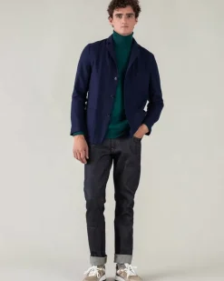 Kujten Coats>Men Shawl Collar Cashmere Blazer Jacket Bleu Marine Fonce