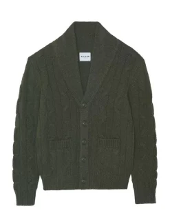 Kujten Jackets & Vests>Men Shawl Collared Cashmere Cardigan Kaki Fonce