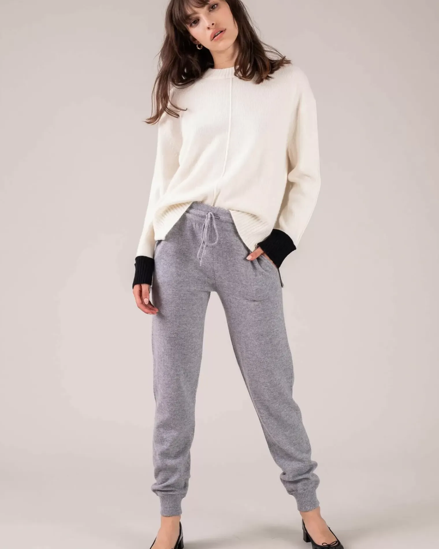 Kujten Joggings & Leggings>Men Straight Cut Cashmere Jogging Gris Chine