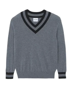 Kujten Sweaters & Sweatshirts>Men Tennis V-Neck Cashmere Sweater Gris Flanelle