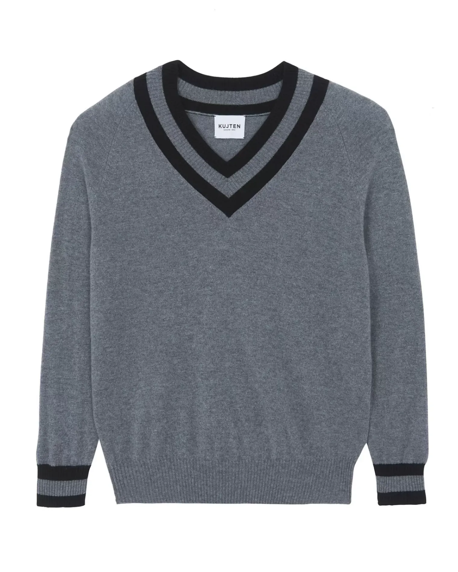 Kujten Sweaters & Sweatshirts>Men Tennis V-Neck Cashmere Sweater Gris Flanelle