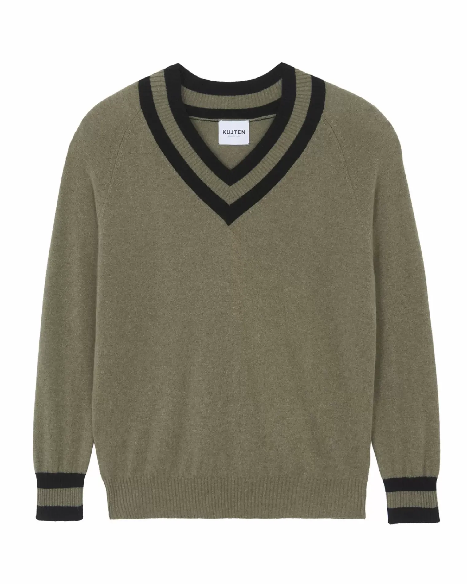 Kujten Sweaters & Sweatshirts>Men Tennis V-Neck Cashmere Sweater Kaki Chine
