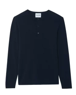 Kujten Sweaters & Sweatshirts>Men Tunisian Collar Cashmere Sweater Bleu Marine Fonce