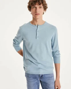 Kujten Sweaters & Sweatshirts>Men Tunisian Collar Cashmere Sweater Blue Ice