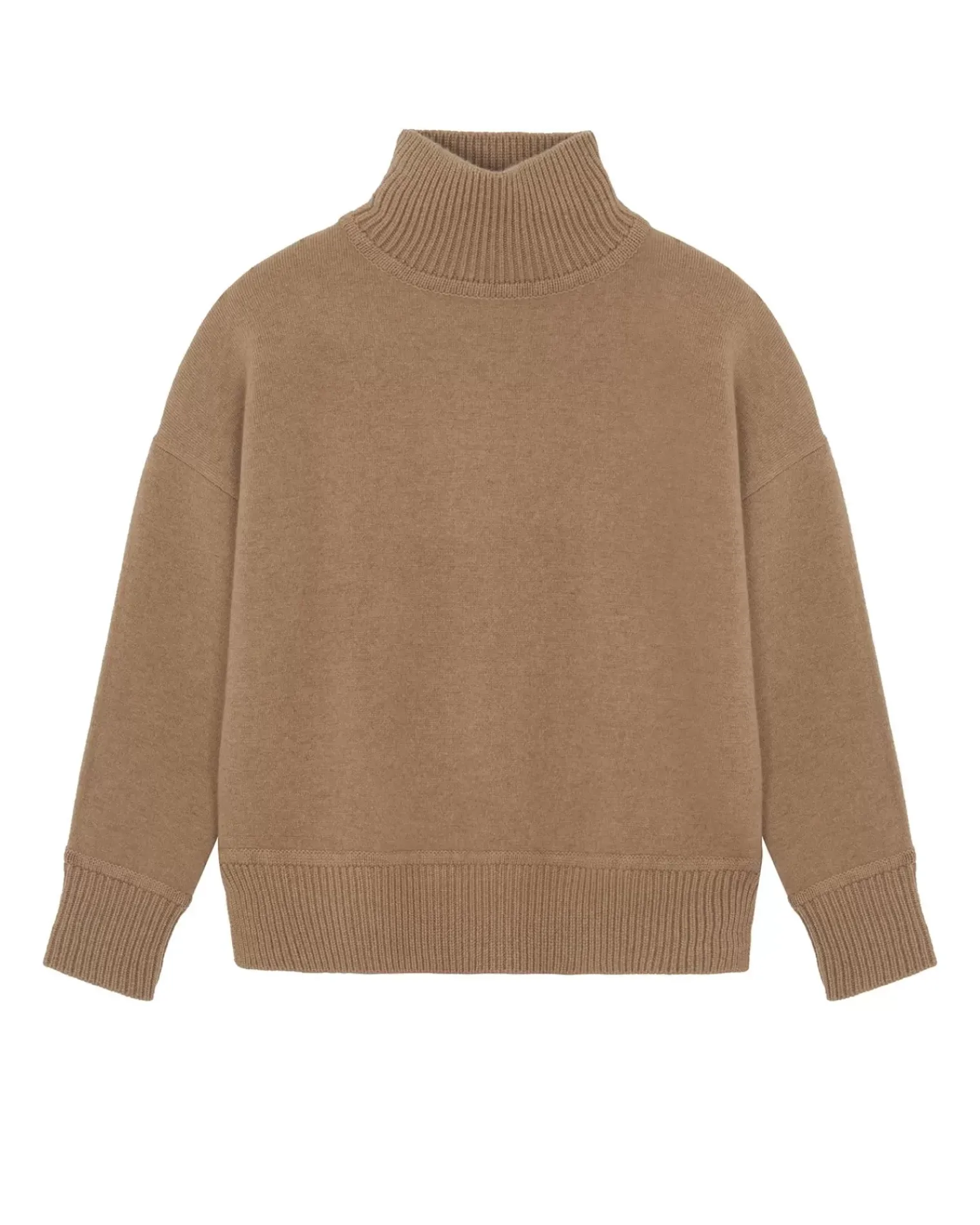 Kujten Sweaters & Sweatshirts>Milano Chimney Neck Cashmere Sweater, 2-Threads Camelo